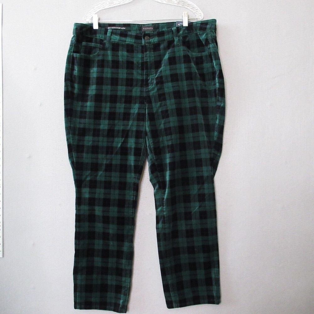 Talbots Green & Navy Plaid Straight Leg Pants. Size 18WP